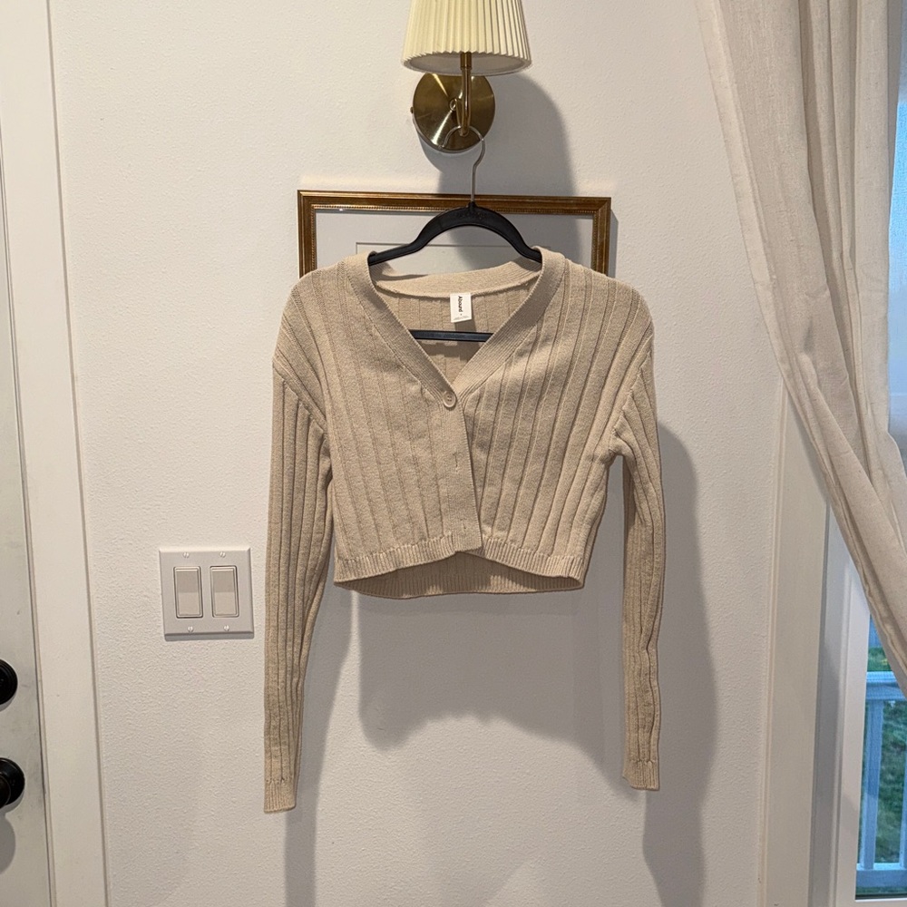 Abound Cropped Ribbed V-Neck Cardigan - Cream